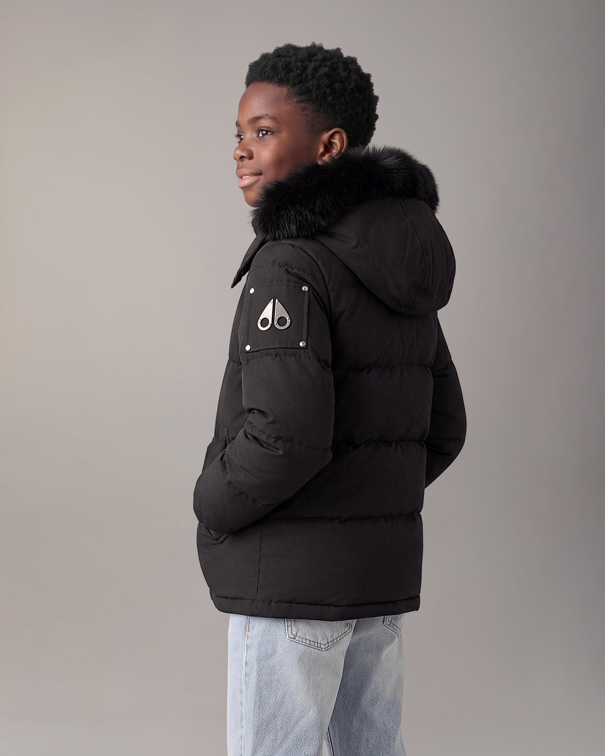 Moose Knuckles - M32UJ193S - Kids Original Down 3Q Jacket - KIDS - Black / Black Shearling - Back