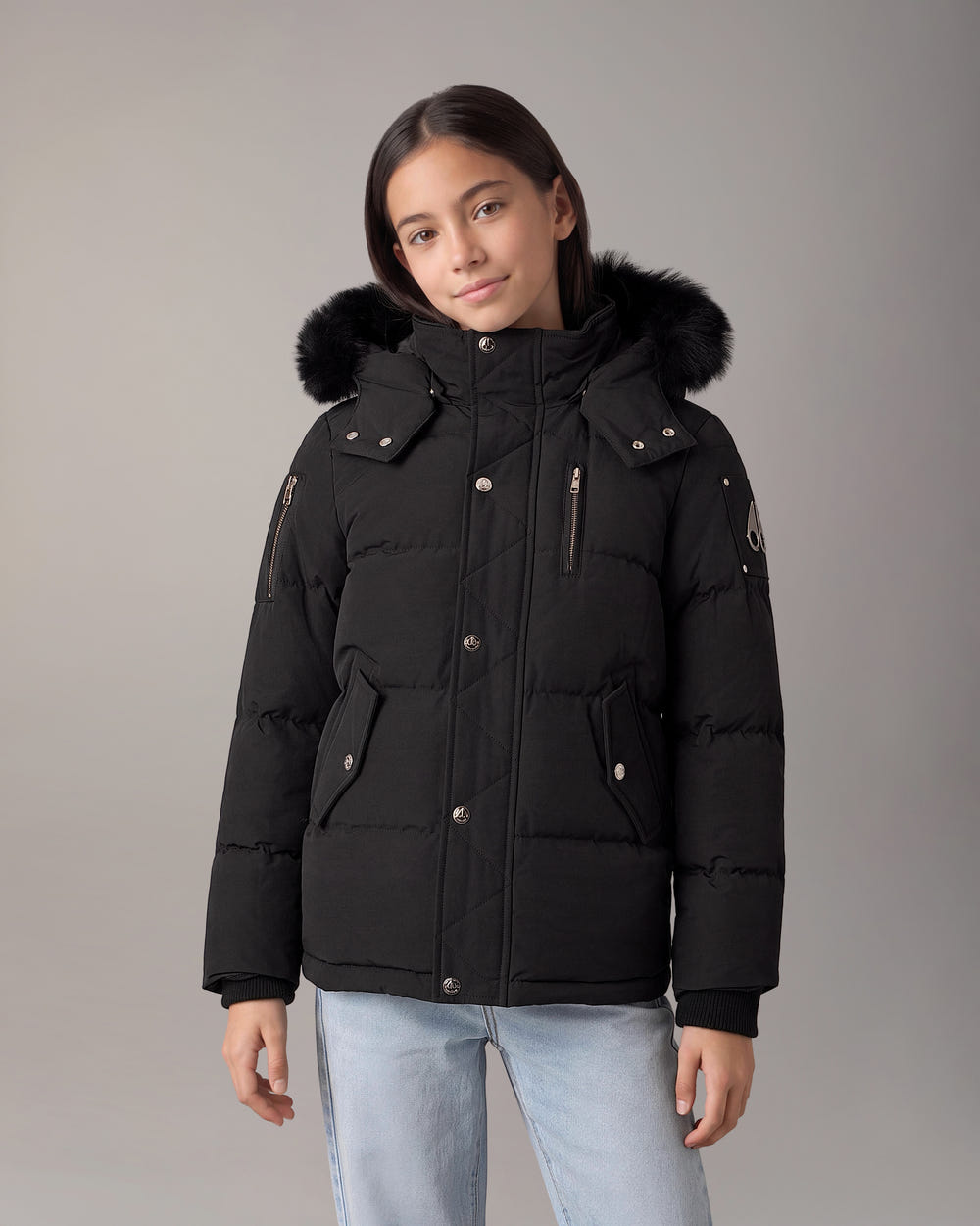 Moose Knuckles - M32UJ193S - Kids Original Down 3Q Jacket - KIDS - Black / Black Shearling - Detail1