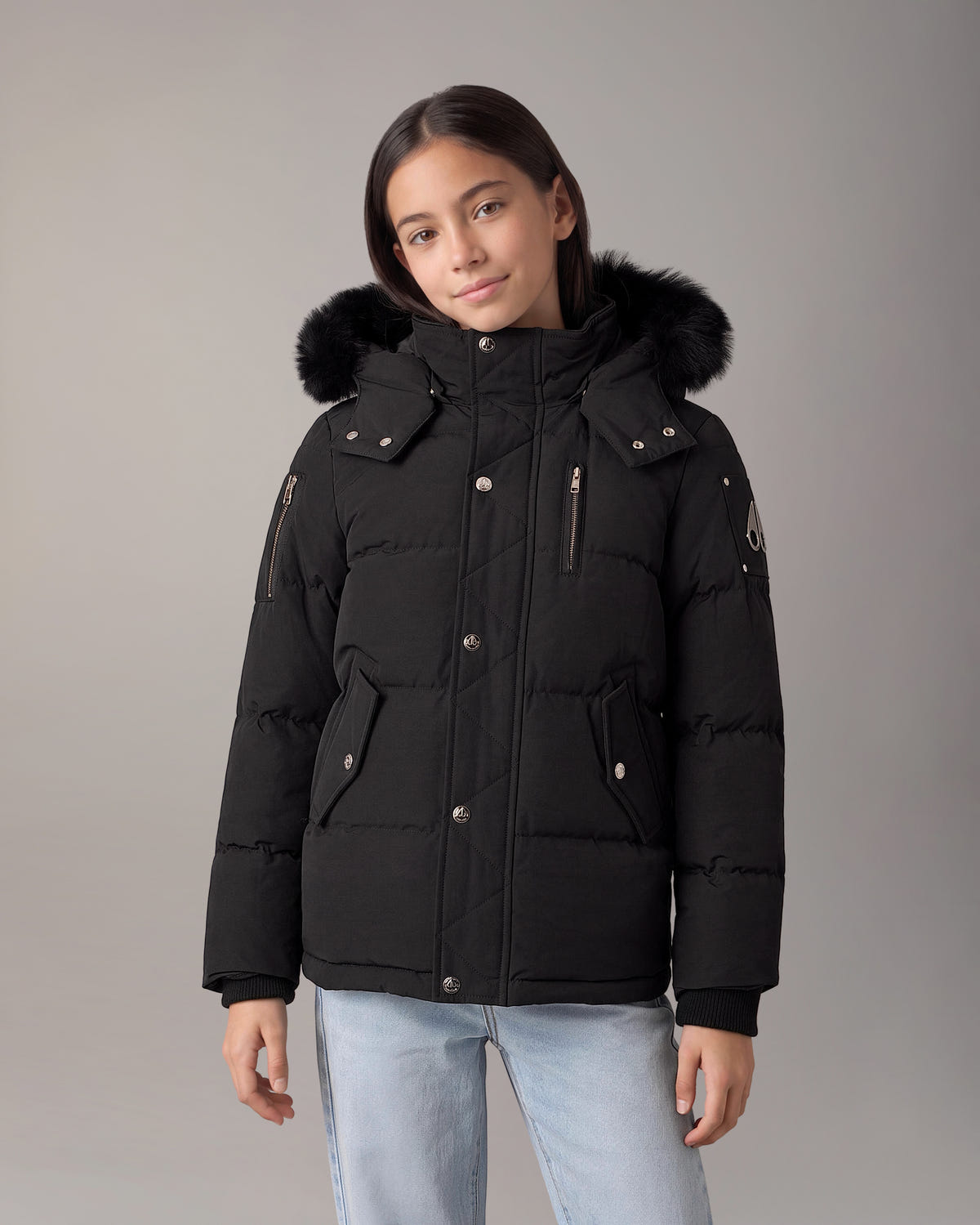 Moose Knuckles - M32UJ193S - Kids Original Down 3Q Jacket - KIDS - Black / Black Shearling - Detail1