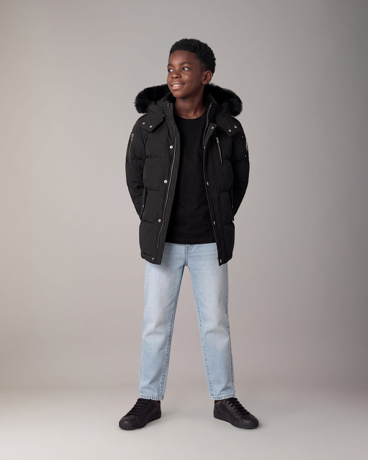 Moose Knuckles - M32UJ193S - Kids Original Down 3Q Jacket - KIDS - Black / Black Shearling - Front
