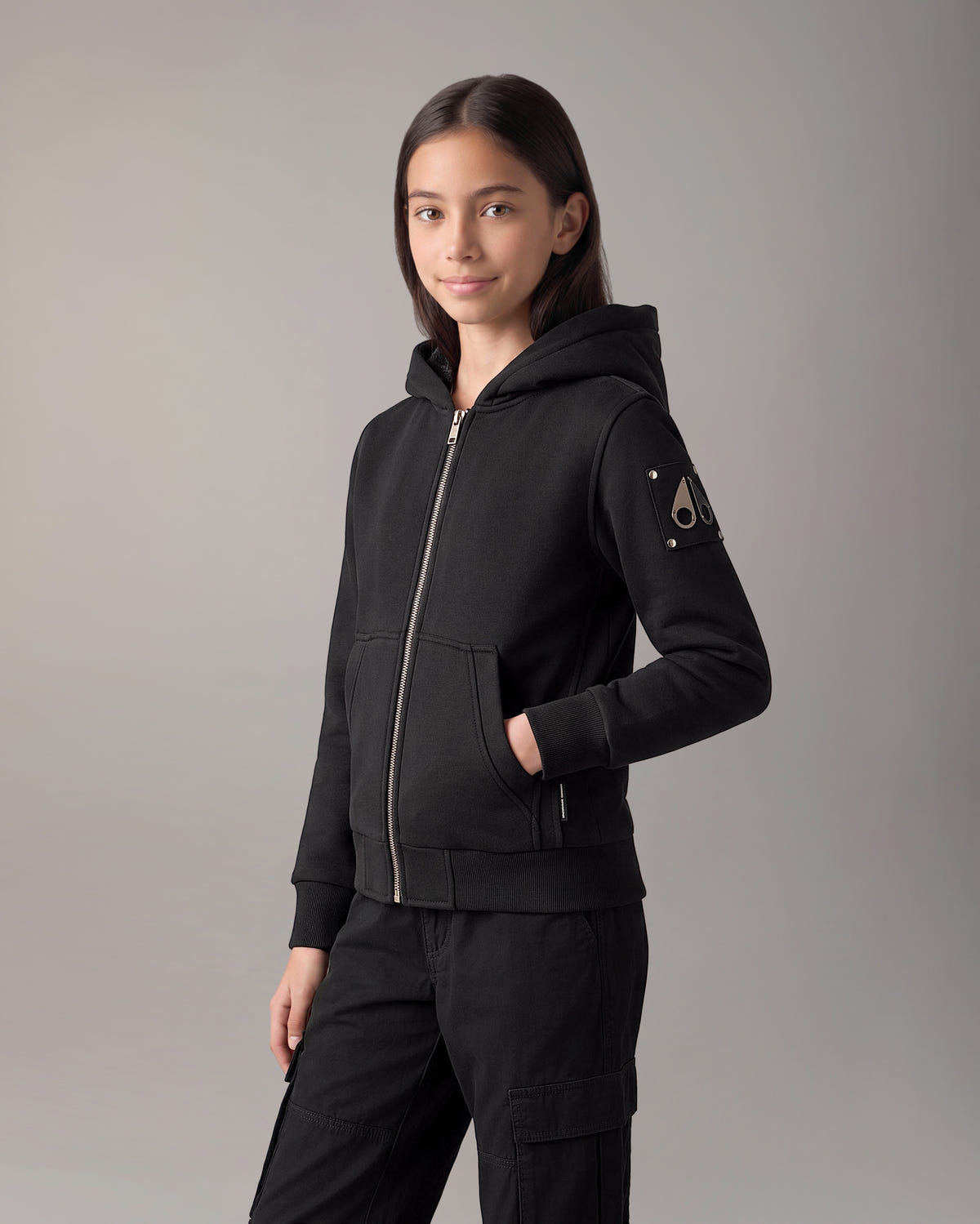 Moose Knuckles - M32US661 - Kids Classic Bunny Hoodie - KIDS - Black / Shiny Black - Detail1