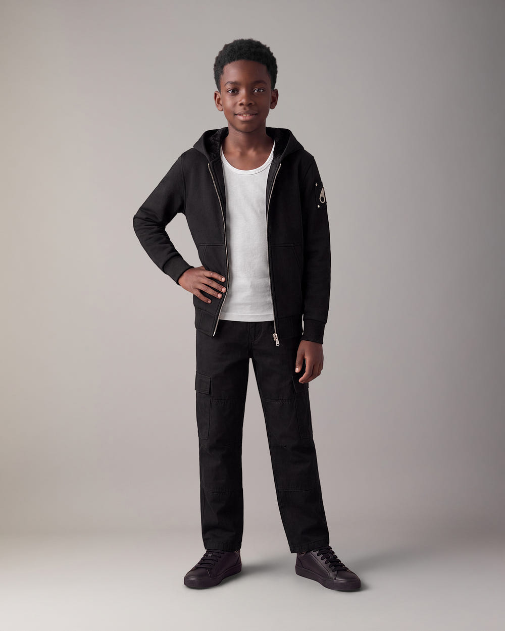 Moose Knuckles - M32US661 - Kids Classic Bunny Hoodie - KIDS - Black / Shiny Black - Front