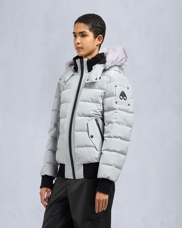 Moose Knuckles - M33LB015S - Onyx Ladriere Shearling Bomber Jacket - WOMENS - Grey Birch /Natural - Front