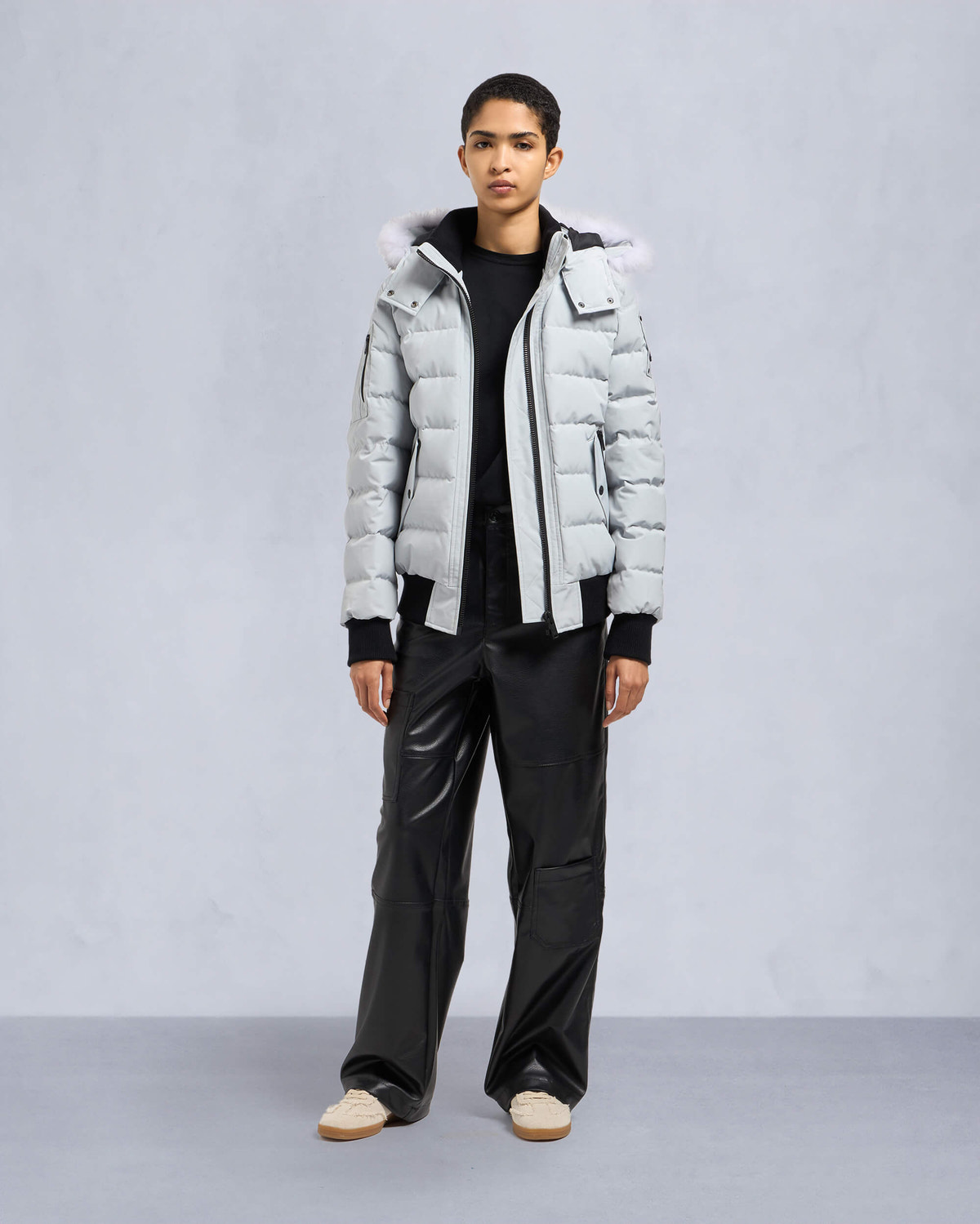 Moose Knuckles - M33LB015S - Onyx Ladriere Shearling Bomber Jacket - WOMENS - Grey Birch /Natural - Front Category