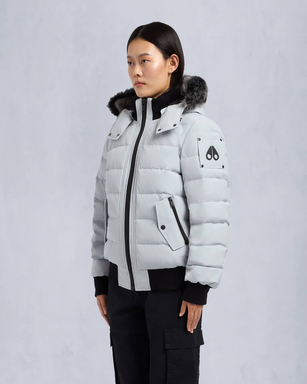Moose Knuckles - M33LB015S - Onyx Ladriere Shearling Bomber Jacket - WOMENS - Grey birch / ice sgerling  - Front
