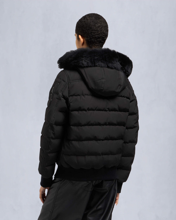 Moose Knuckles - M33LB015S - Onyx Ladriere Shearling Bomber Jacket - WOMENS - Black / Black Shearling - Back