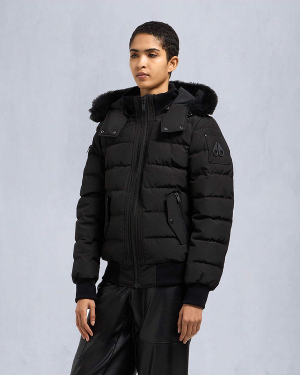Moose Knuckles - M33LB015S - Onyx Ladriere Shearling Bomber Jacket - WOMENS - Black / Black Shearling - Front
