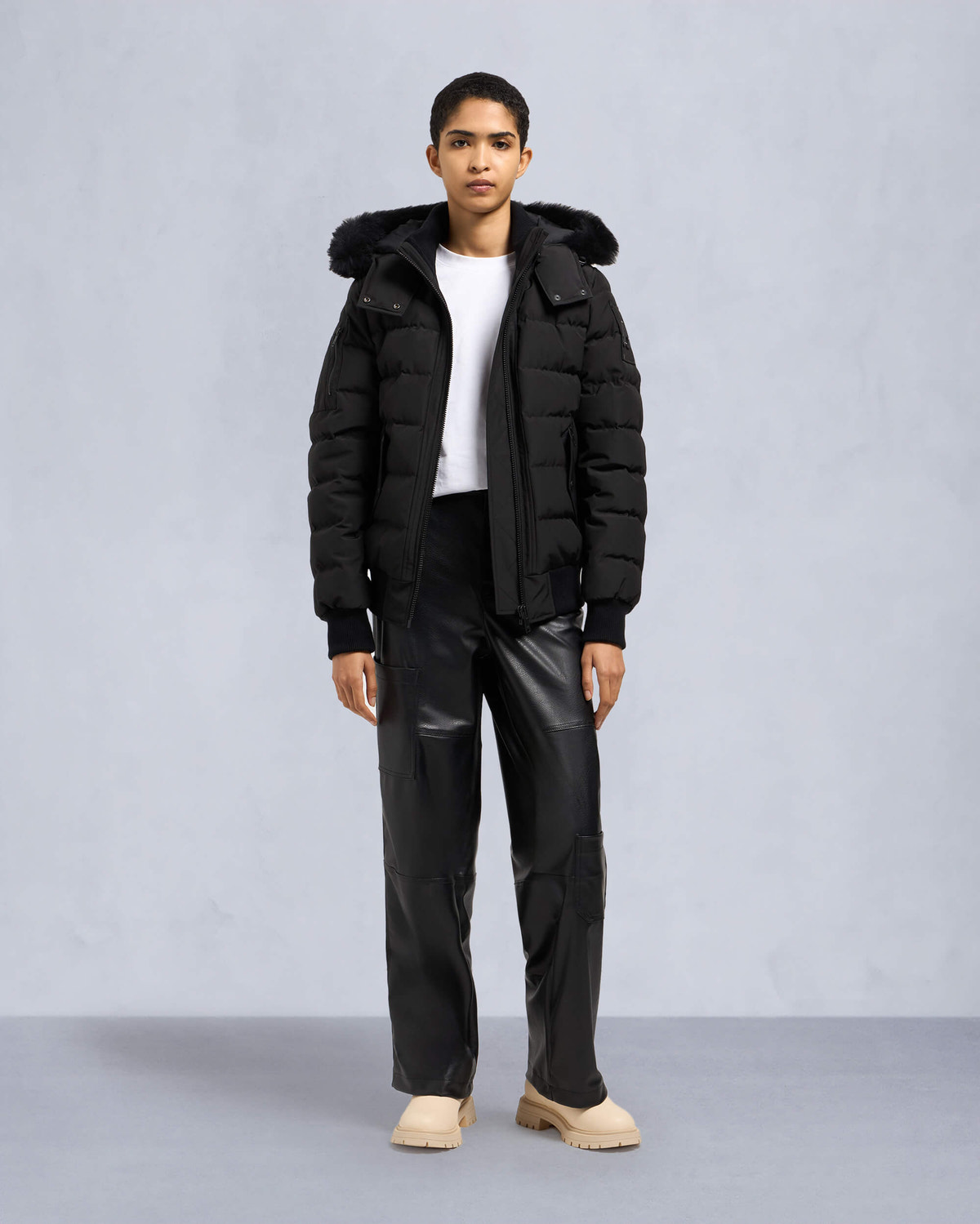 Moose Knuckles - M33LB015S - Onyx Ladriere Shearling Bomber Jacket - WOMENS - Black / Black Shearling - Front Category