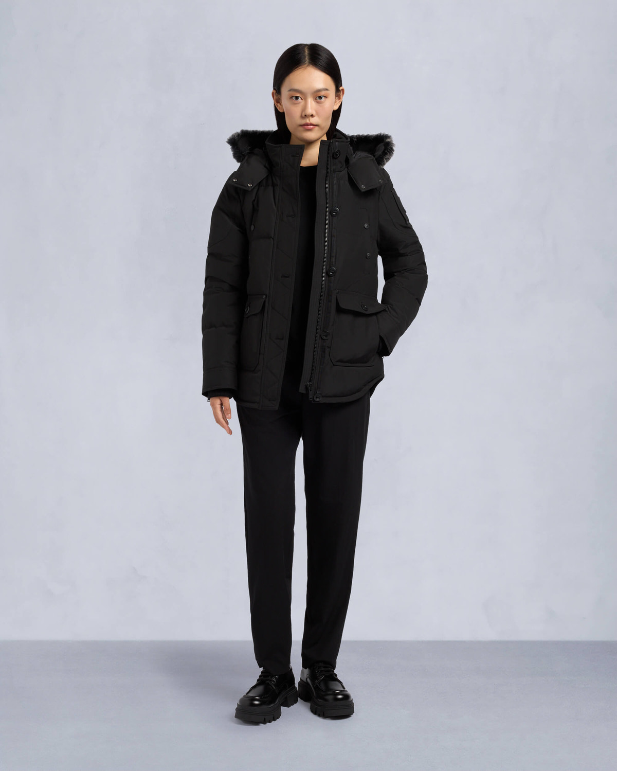 Moose Knuckles - M33LJ113S - Onyx Anguille Shearling Trim Jacket - WOMENS - Black / ice sherling  - Front Category