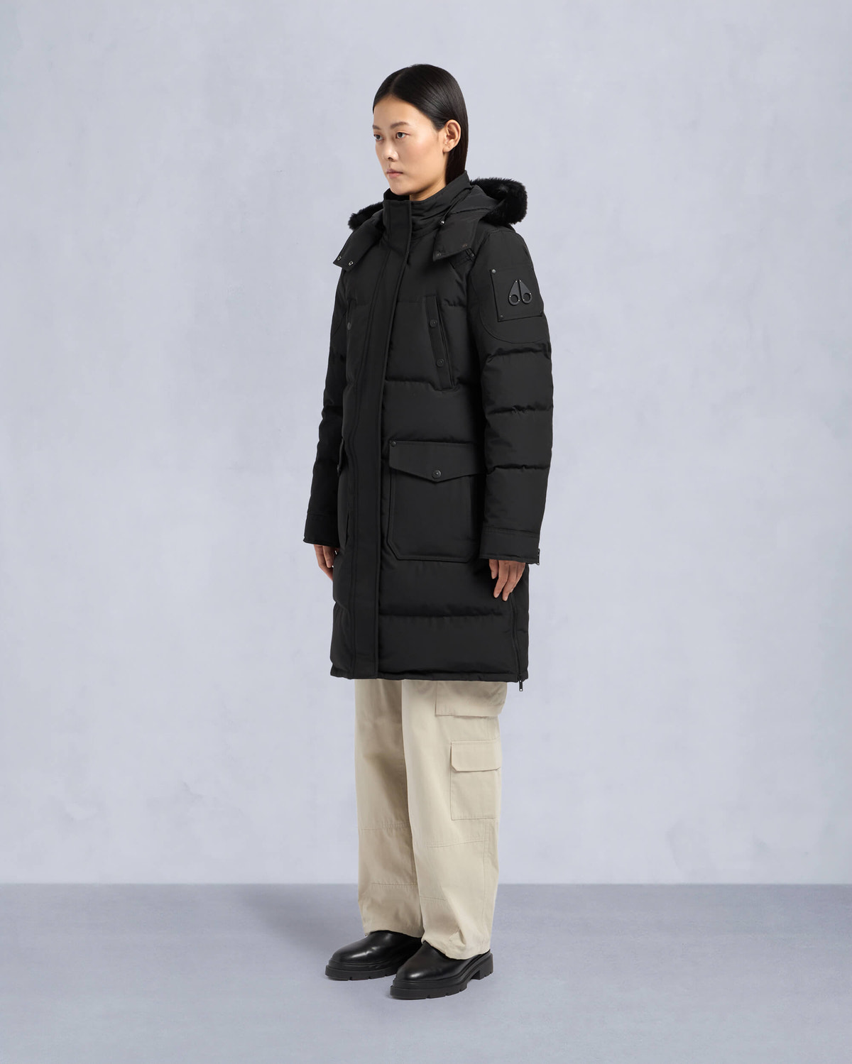 Moose Knuckles - M33LP211S - Onyx Shearling Trim Causapscal Parka - WOMENS - Black / Black Shearling - Front