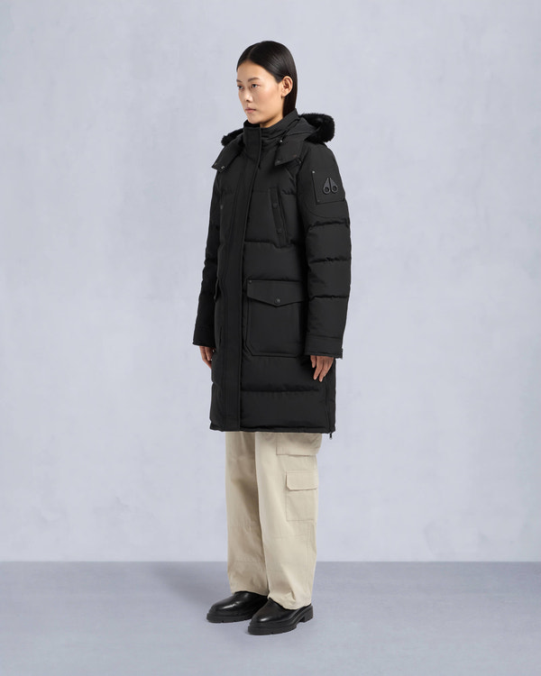 Moose Knuckles - M33LP211S - Onyx Shearling Trim Causapscal Parka - WOMENS - Black / Black Shearling - Front