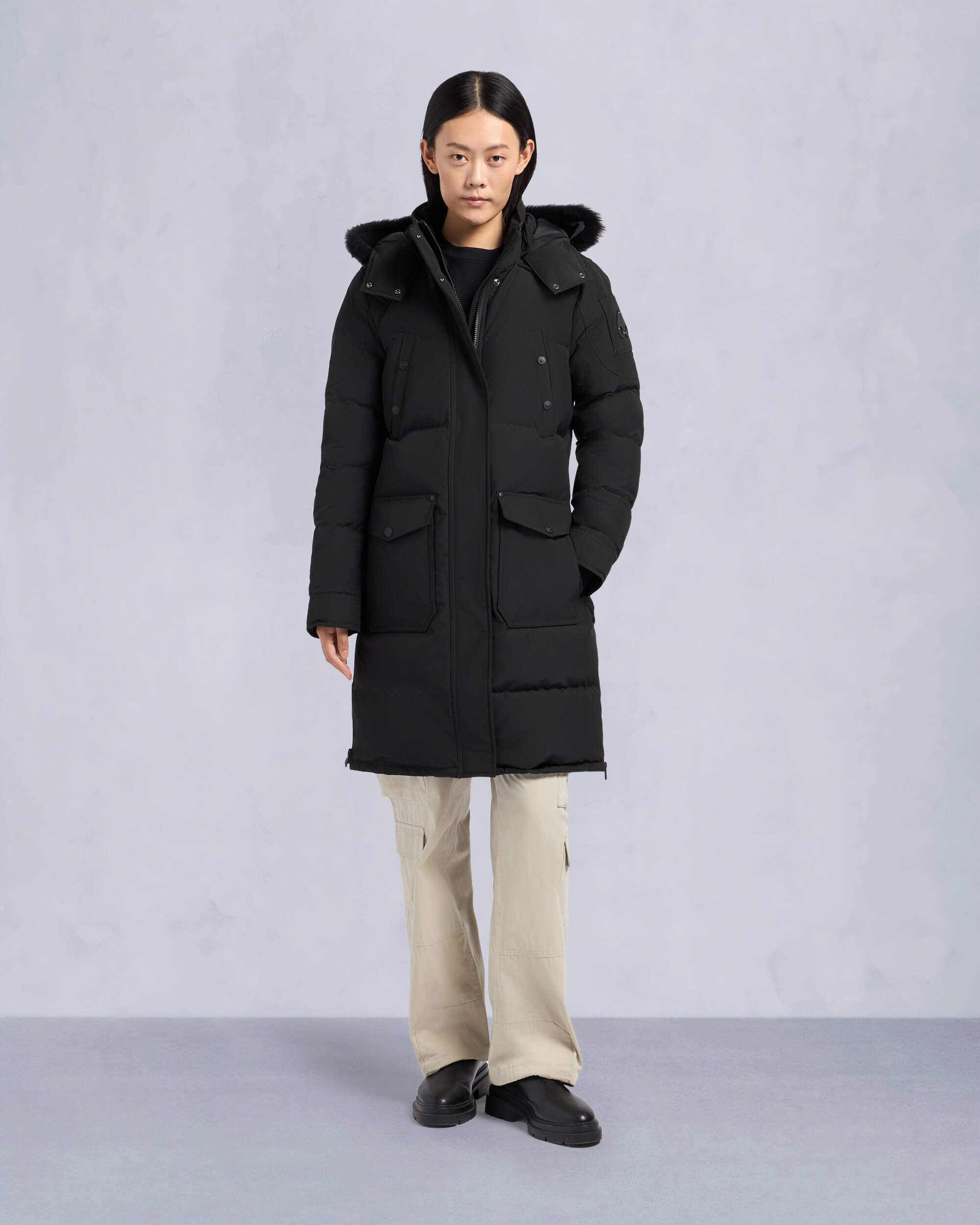 MOOSEKNUCKLES♦ ONYX CAUSAPSCAL ロングダウンジャケット Moose Knuckles Onyx Causapscal Shearling Trim Down Parka