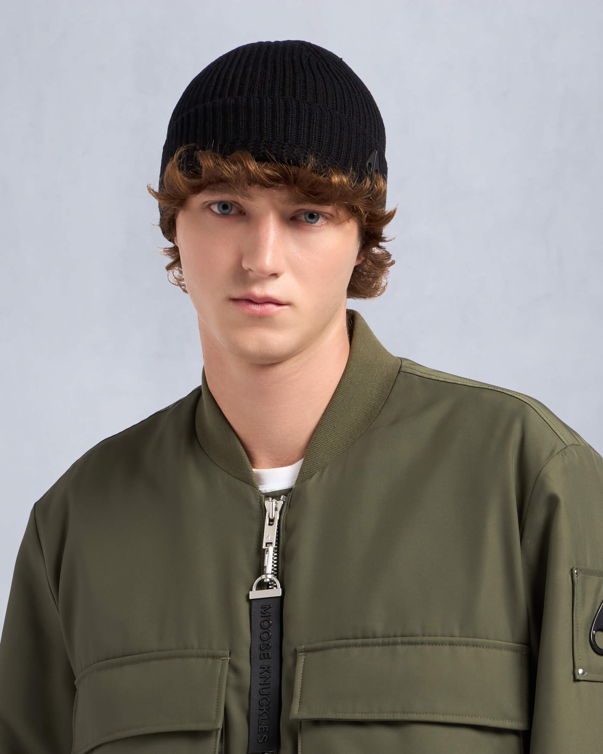 Moose Knuckles - M33MA518 - Logo Ribbed Beanie - ACCESSORIES - Black - Front