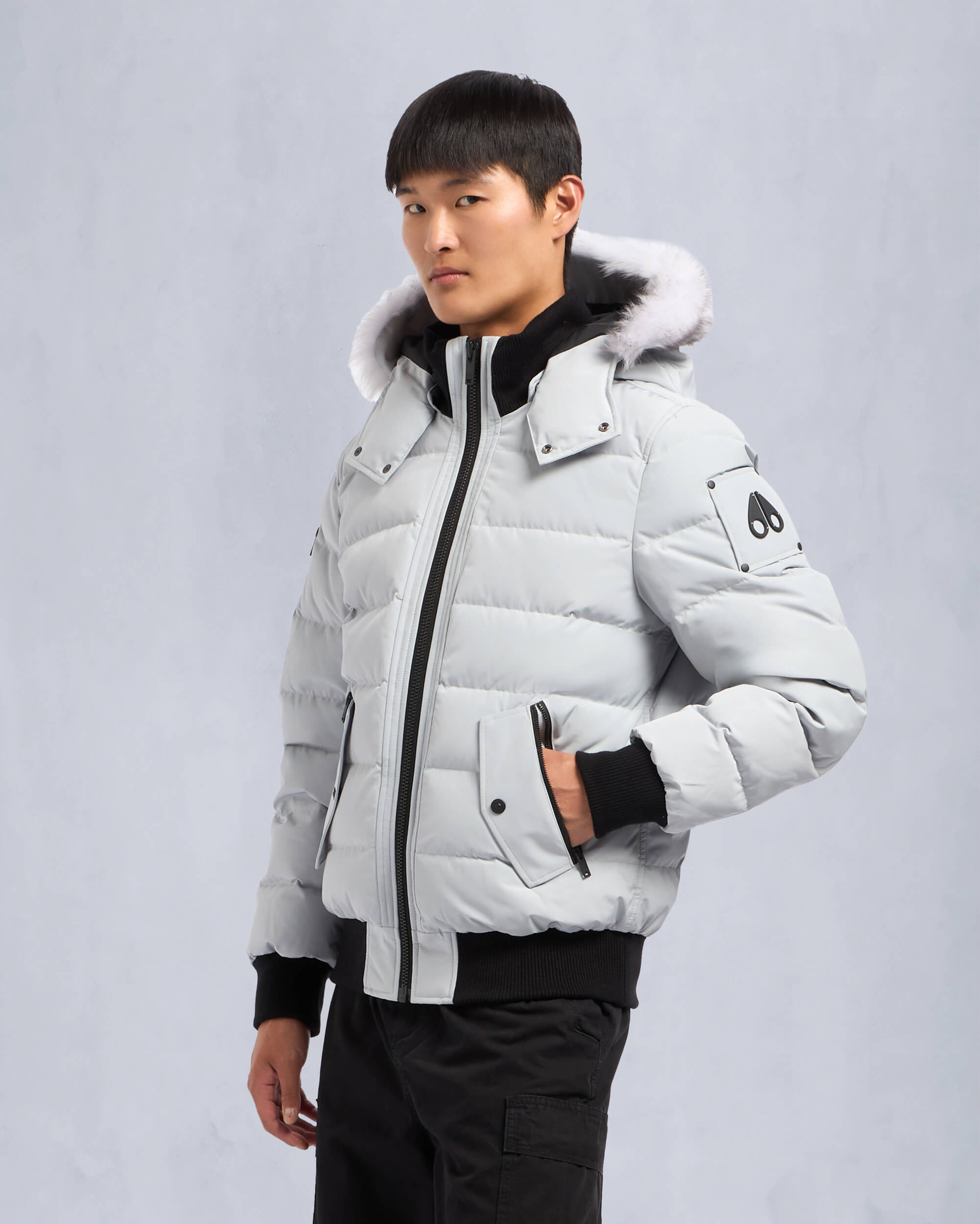 Moose Knuckles - M33MB014S - Onyx Scotchtown Shearling Trim Bomber Jacket - MENS - Grey Birch /Natural - Front