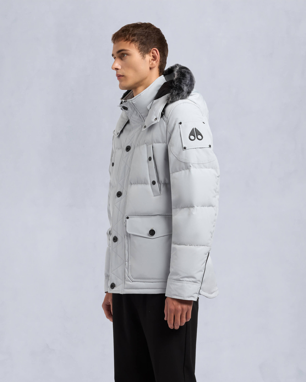 Moose Knuckles - M33MJ122S - Onyx Round Island Shearling Trim Jacket - MENS - Grey birch / ice sgerling  - Front