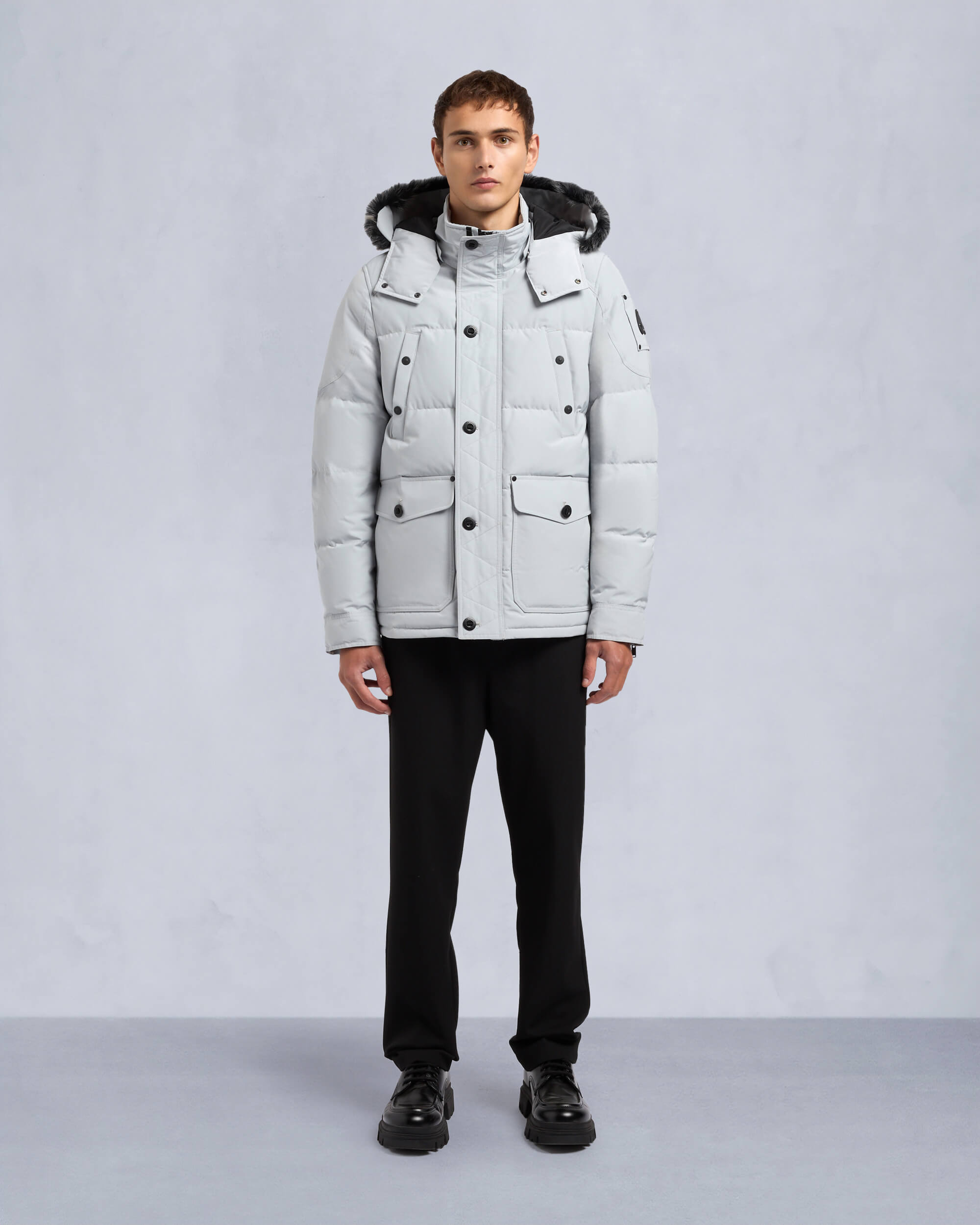 Moose Knuckles - M33MJ122S - Onyx Round Island Shearling Down Jacket - MENS - Grey birch / ice sgerling  - Front Category