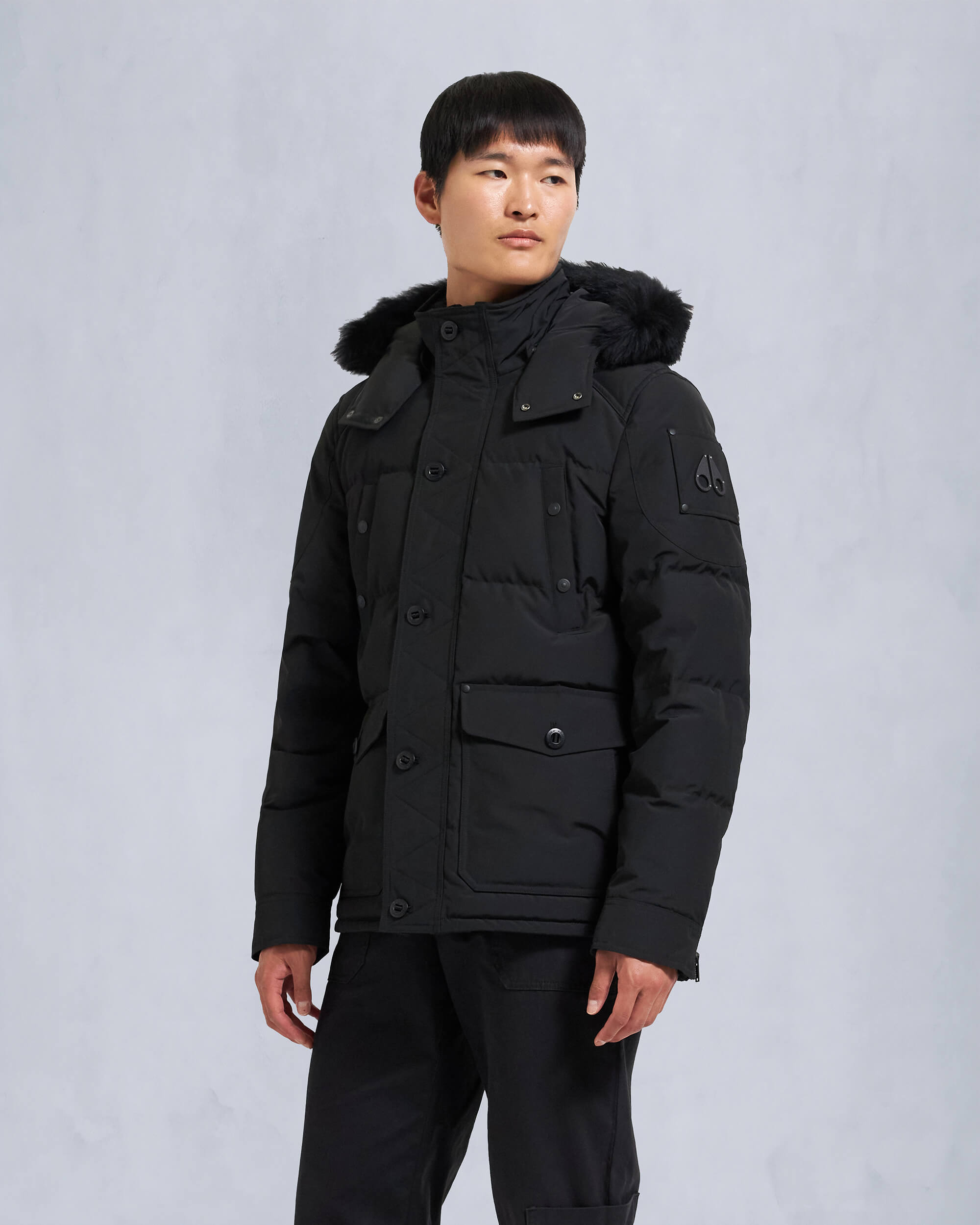 Moose Knuckles - M33MJ122S - Onyx Round Island Shearling Down Jacket - MENS - Black / Black Shearling - Front