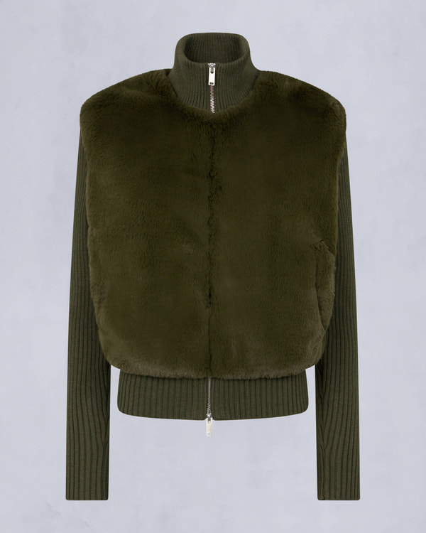 Moose Knuckles Womens Dua Bunny Wool Blend Sweater Moss M34LK656 - GM