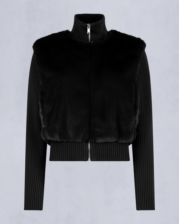 Moose Knuckles Womens Dua Bunny Wool Blend Sweater Black M34LK656 - GM