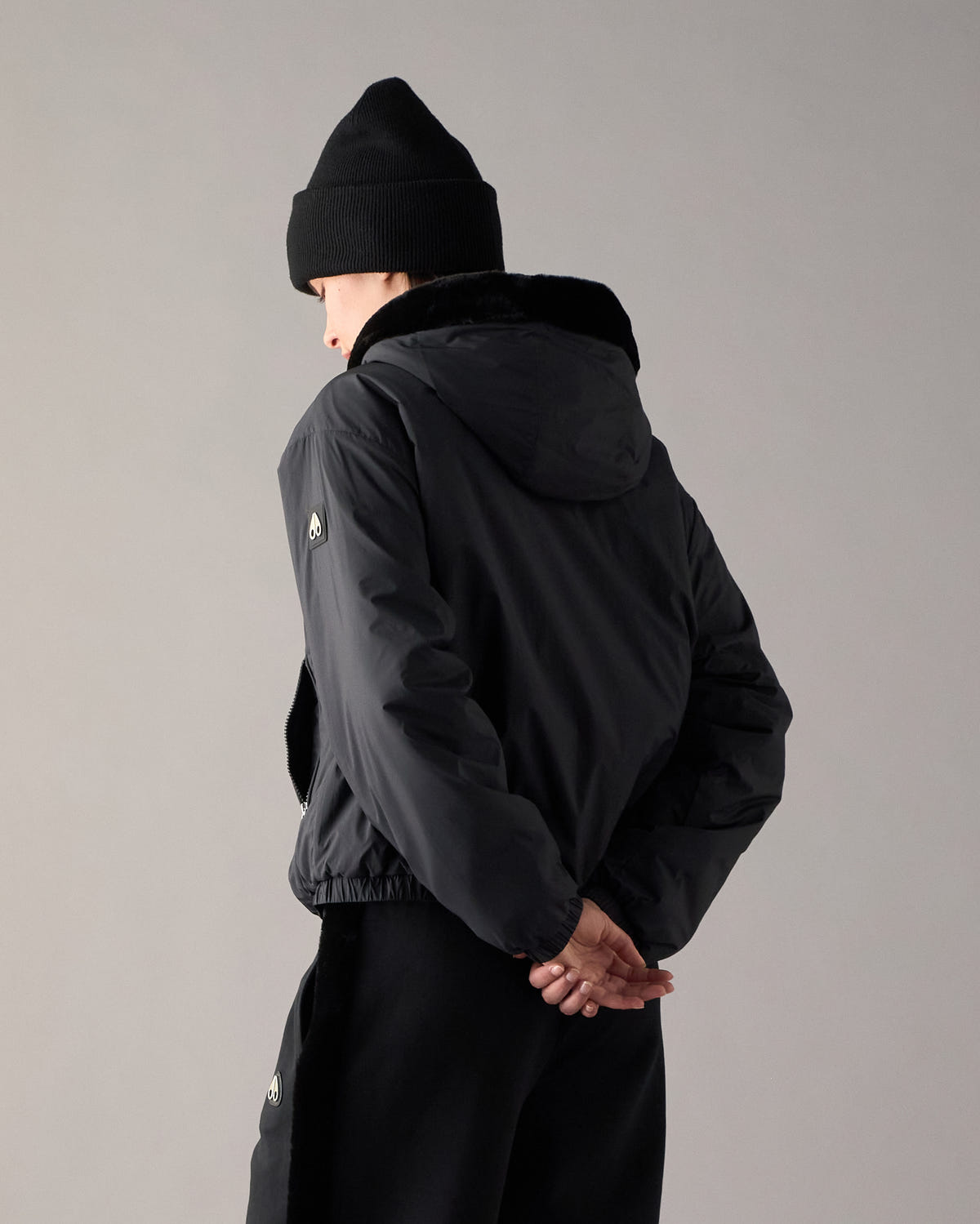 Moose Knuckles - M34LS652 - Eaton Bunny Reversible Hoodie - WOMENS - Black / Shiny Black - Back