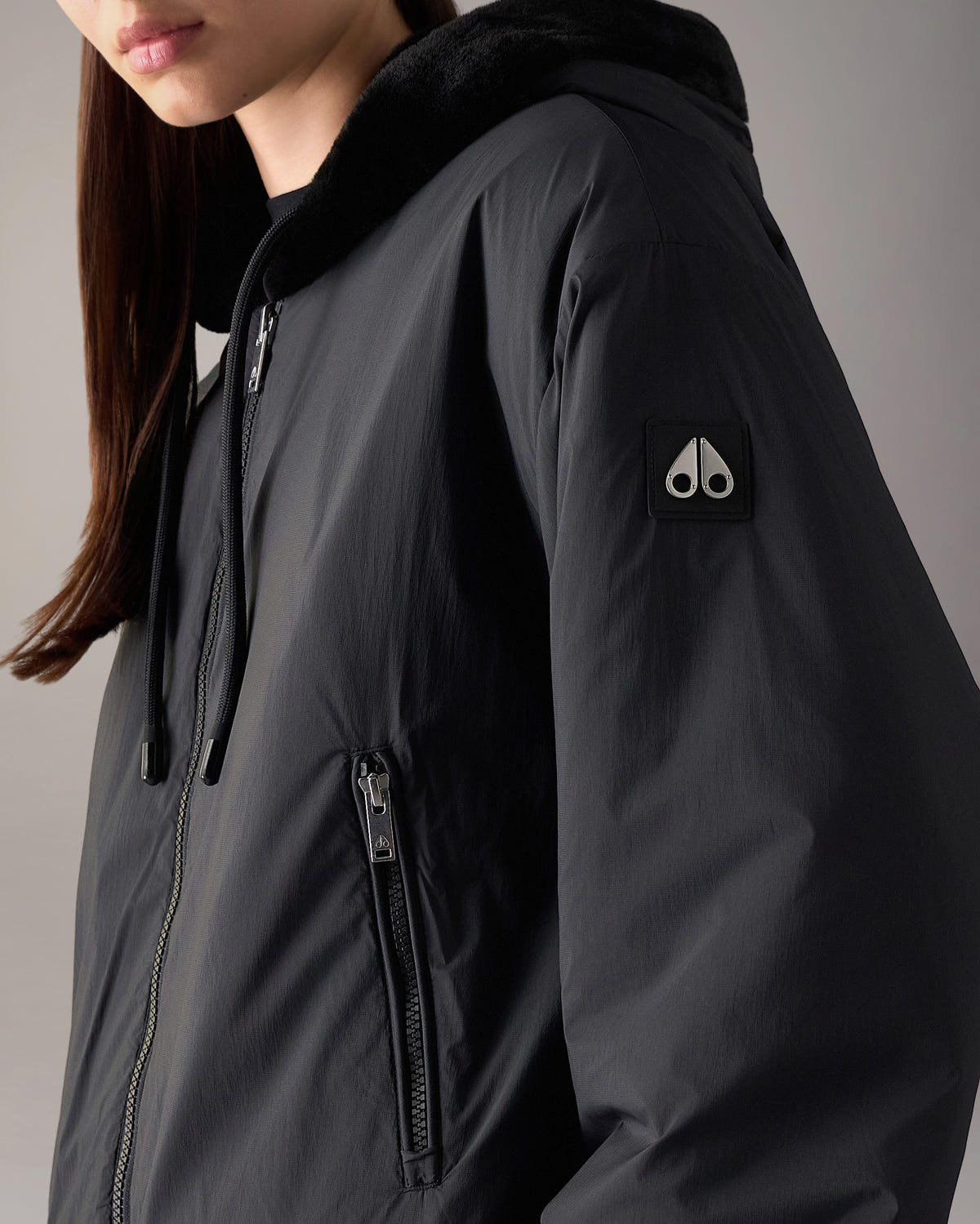 Moose Knuckles - M34LS652 - Eaton Bunny Reversible Hoodie - WOMENS - Black / Shiny Black - Detail1