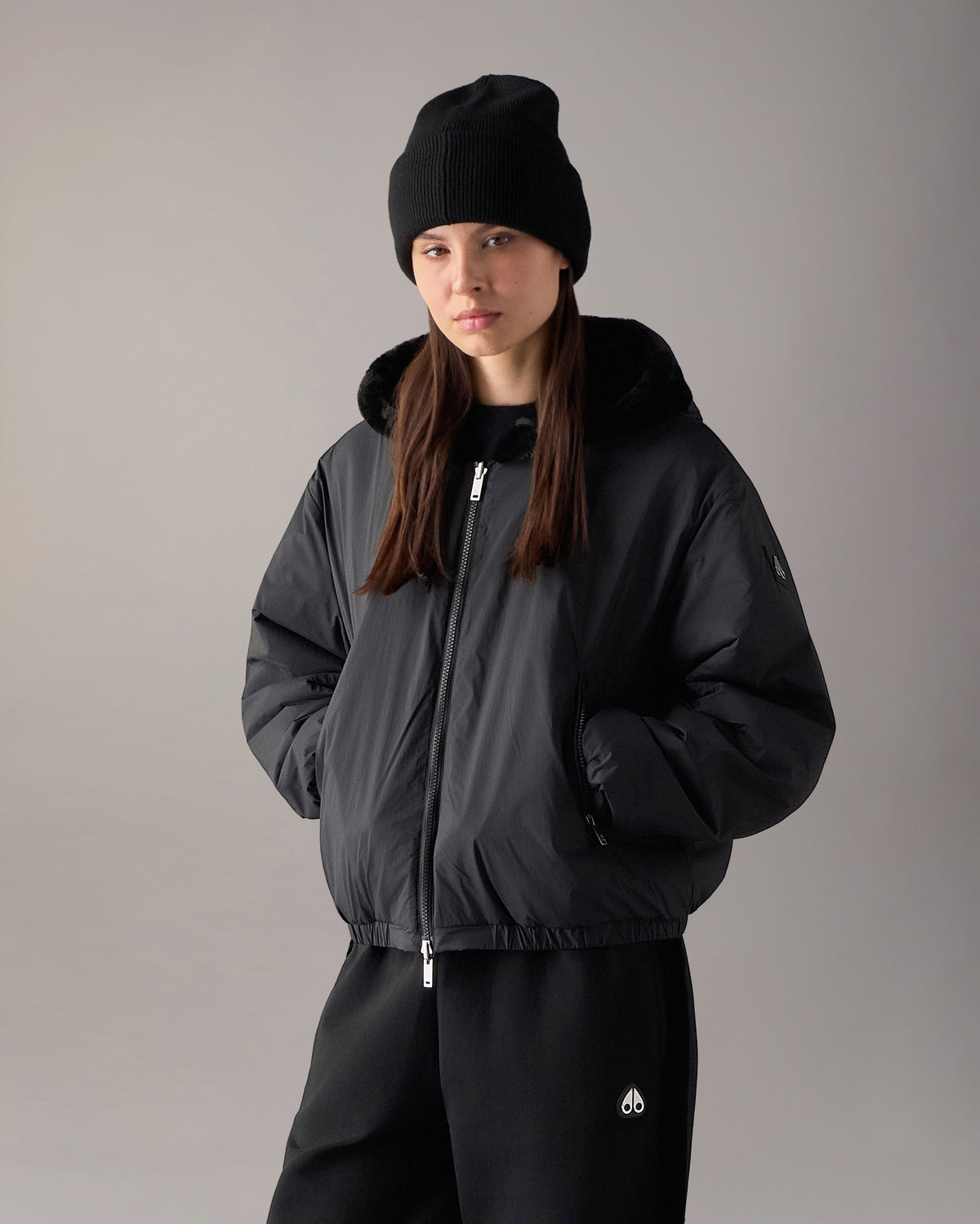 Moose Knuckles - M34LS652 - Eaton Bunny Reversible Hoodie - WOMENS - Black / Shiny Black - Front Category