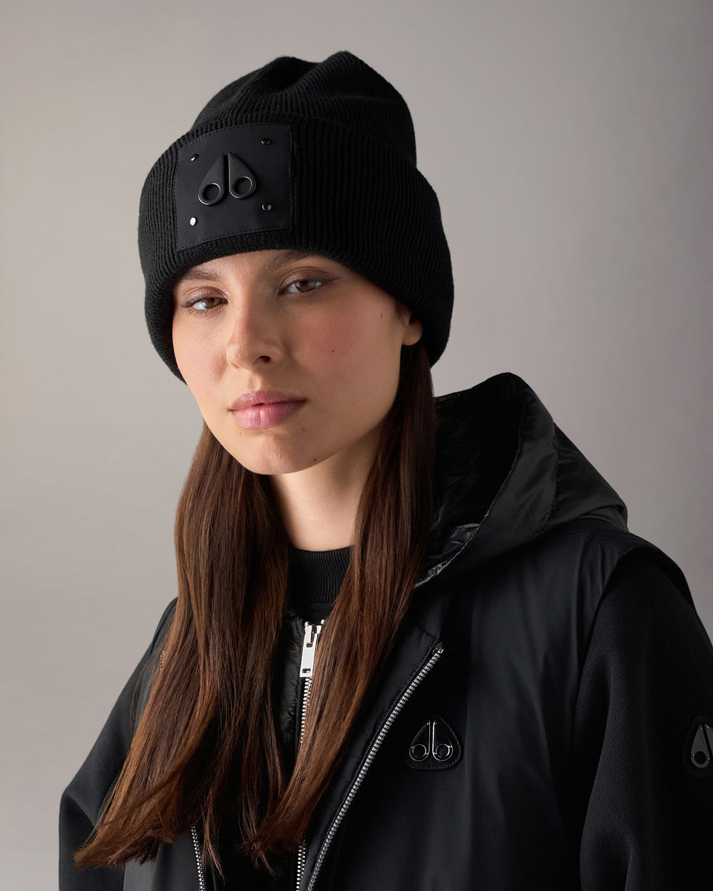 Moose Knuckles - M34MA574 - Logo Icon Wool Beanie - ACCESSORIES - Black - Front