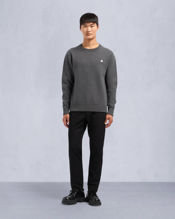 Moose Knuckles Mens Jog Falls Cashmere-Merino Sweater  Cement M34MK672 Front Category