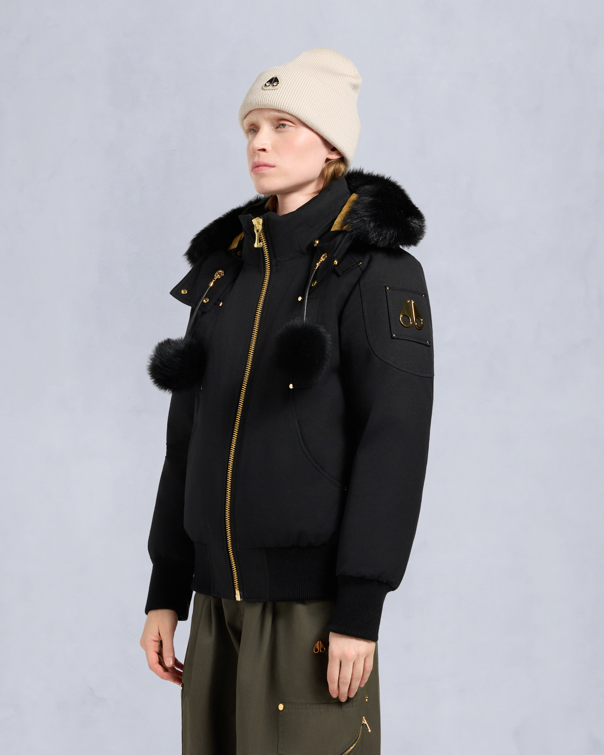 Moose Knuckles - M35LB002GS - Gold Series Original Sainte Flavie SHEARLING TRIM Bomber Jacket - WOMENS -  - Front