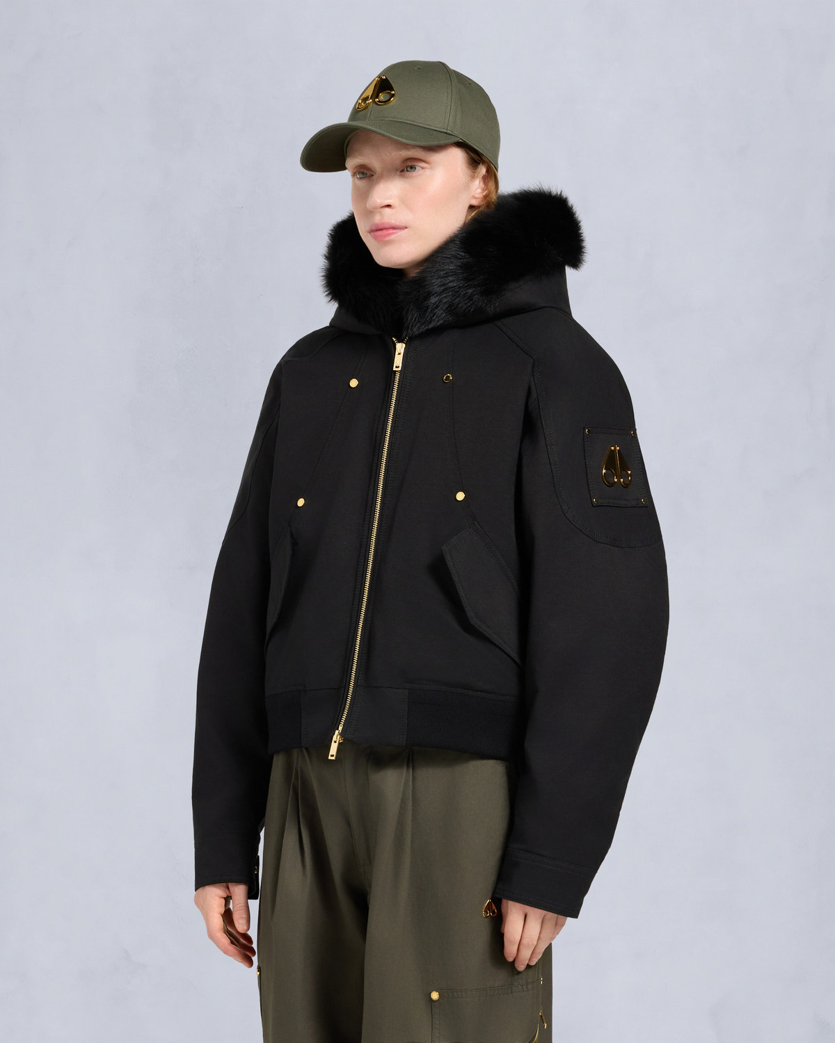 Moose Knuckles - M35LB022GS - Gold Series Logan Shearling Trim Bomber Jacket - WOMENS -  - Front