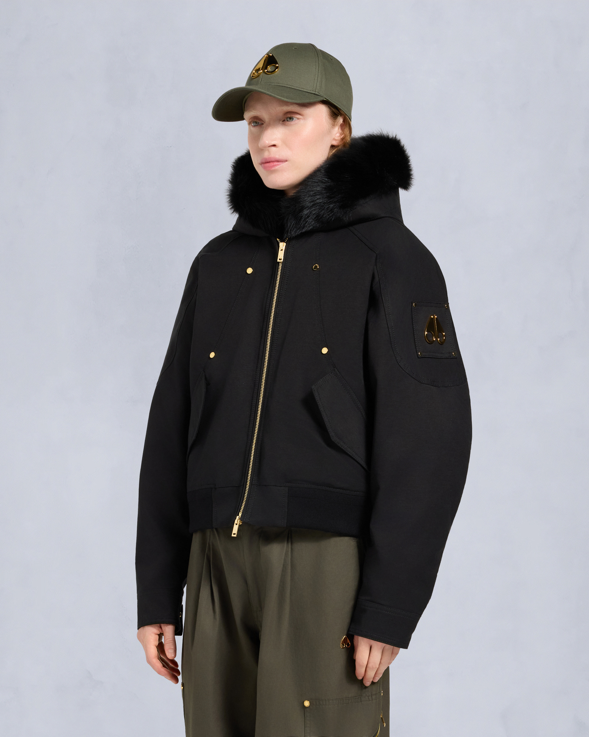 Moose Knuckles - M35LB022GS - Gold Series Logan Shearling Trim Bomber Jacket - WOMENS -  - Front