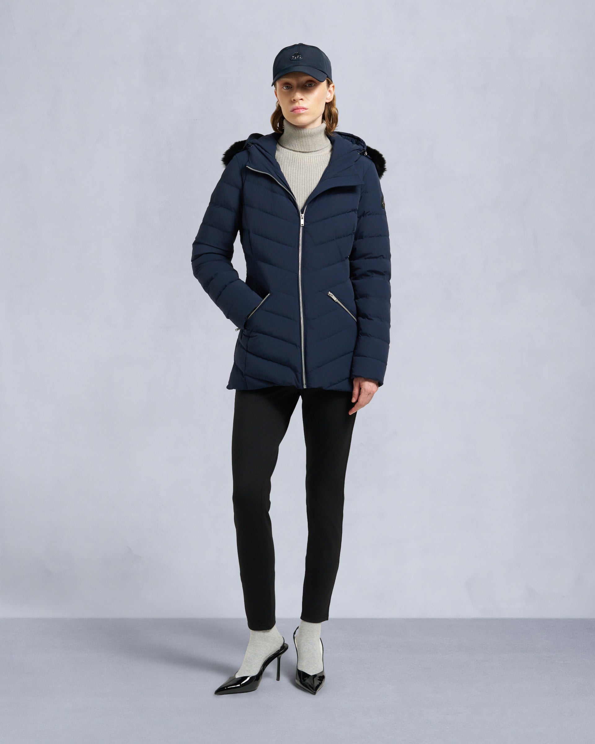 ROSELAWN SHEARLING TRIM JACKET NAVY