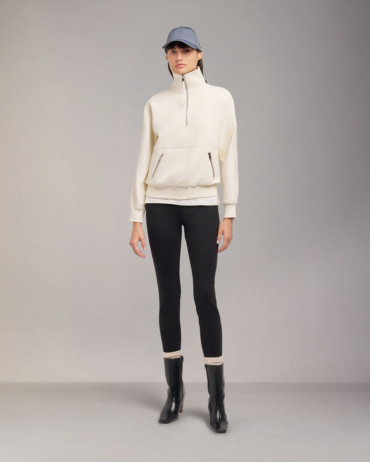 Moose Knuckles - M35LS632 - Mix Media Quarter Zip Sweater - WOMENS -  - Front Category