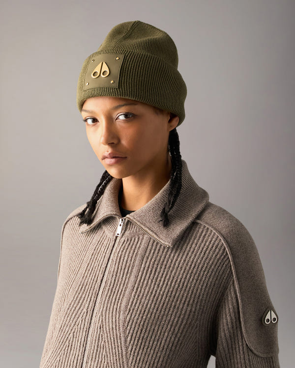 Moose Knuckles - M35MA574G - Gold Series Logo Icon Wool Beanie - ACCESSORIES -  - Front