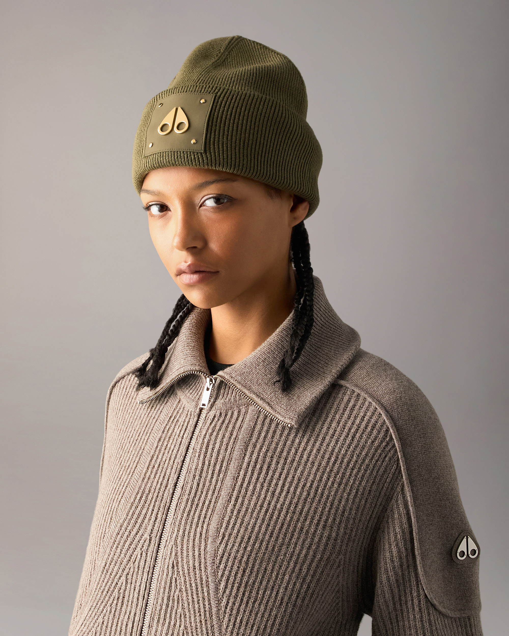Moose Knuckles - M35MA574G - Gold Series Logo Icon Wool Beanie - ACCESSORIES -  - Front