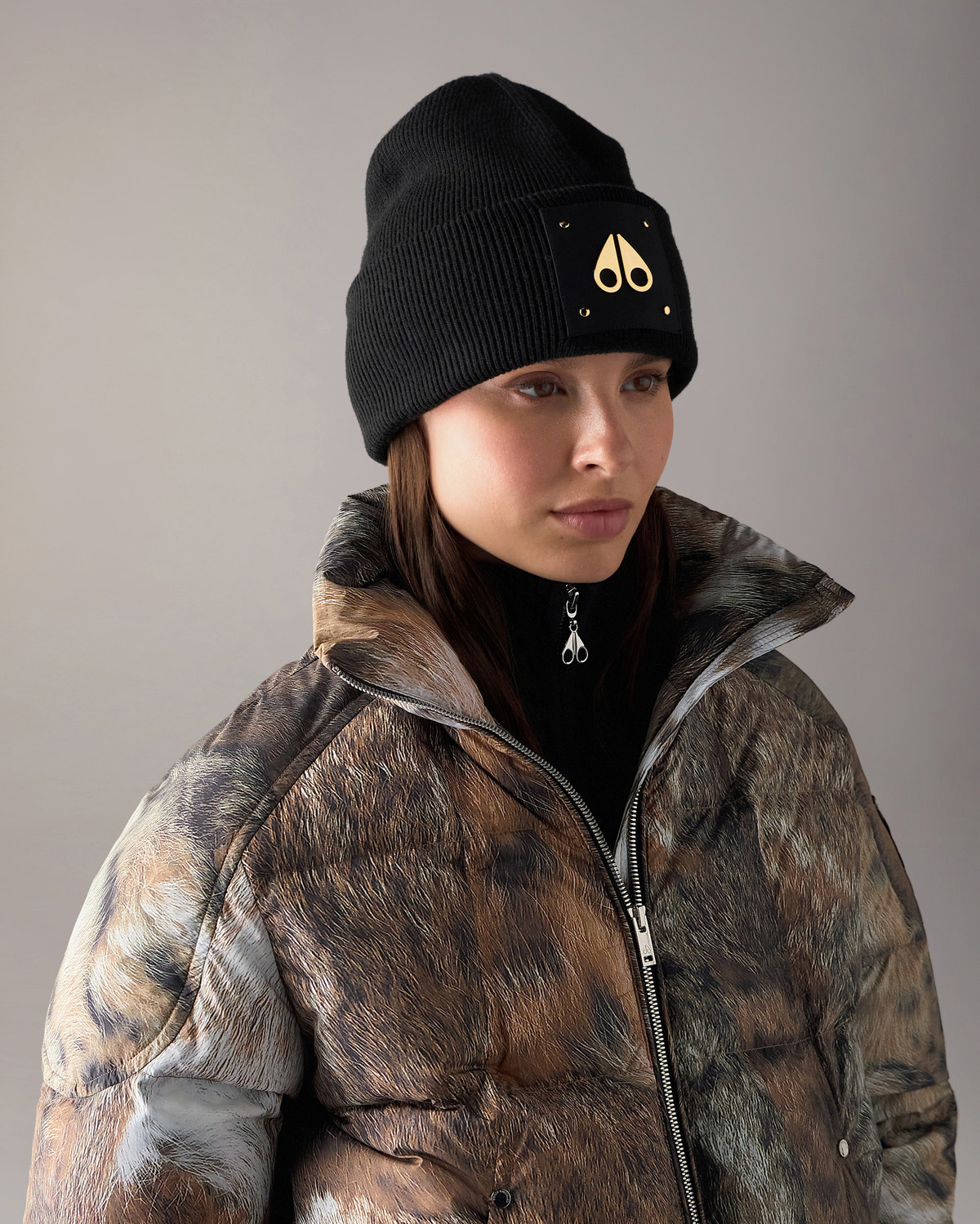 Moose Knuckles - M35MA574G - Gold Series Logo Icon Wool Beanie - ACCESSORIES -  - Front