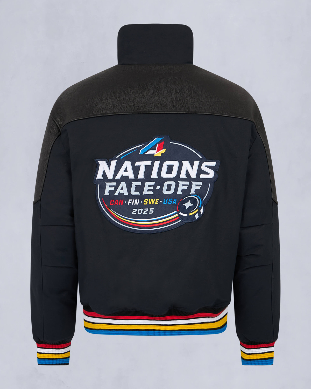Moose Knuckles Mens MOOSE KNUCKLES x NHL 4 NATIONS FACE-OFF BOMBER JACKET NAVY FN M35MB030FN Detail2