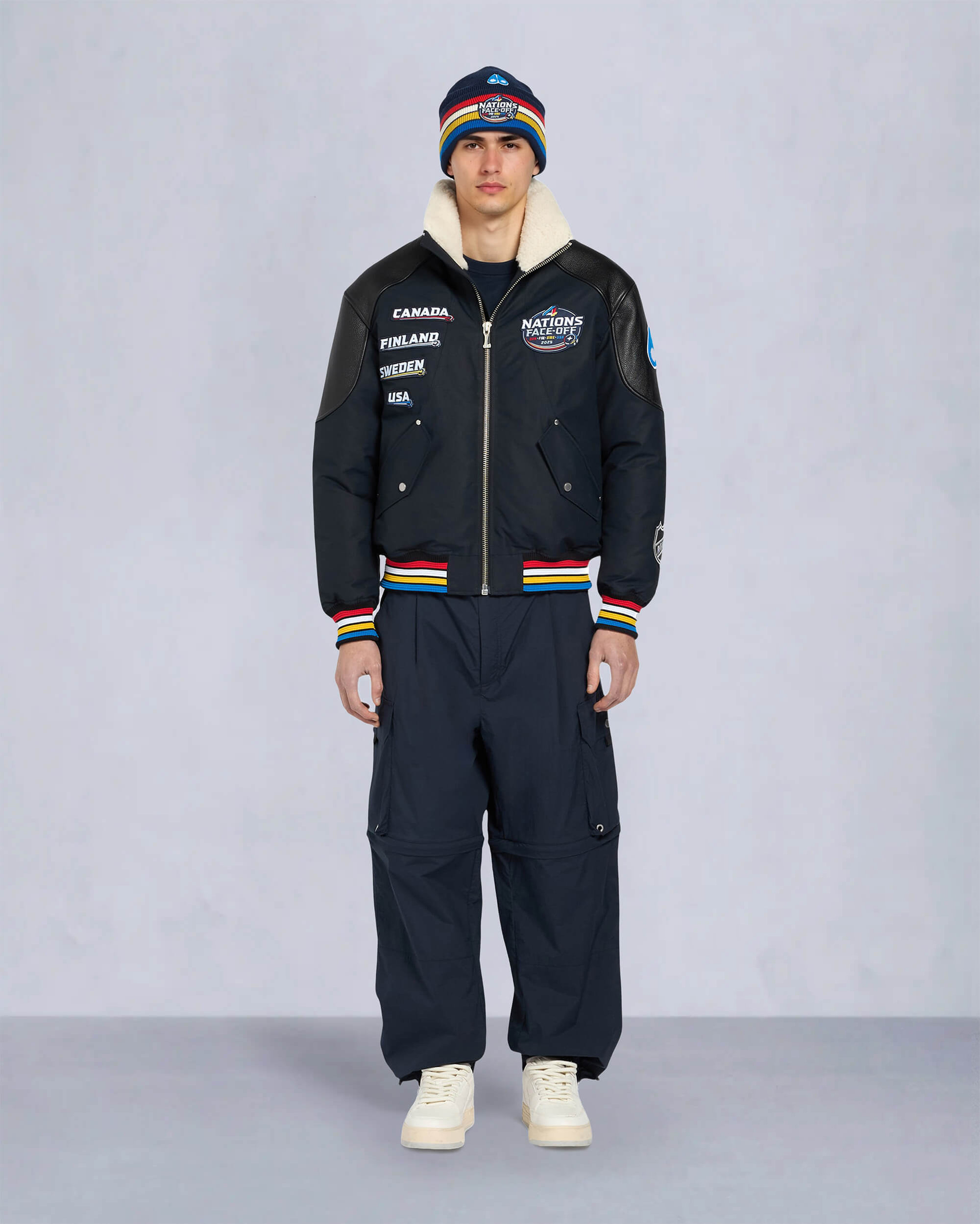 Moose Knuckles Mens MOOSE KNUCKLES x NHL 4 NATIONS FACE-OFF BOMBER JACKET NAVY FN M35MB030FN Detail3