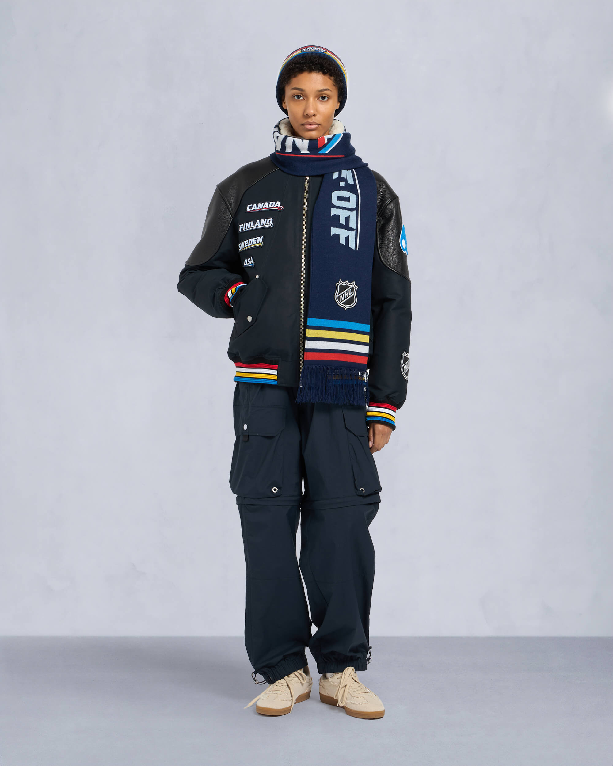 Moose Knuckles Mens MOOSE KNUCKLES x NHL 4 NATIONS FACE-OFF BOMBER JACKET NAVY FN M35MB030FN Front Category