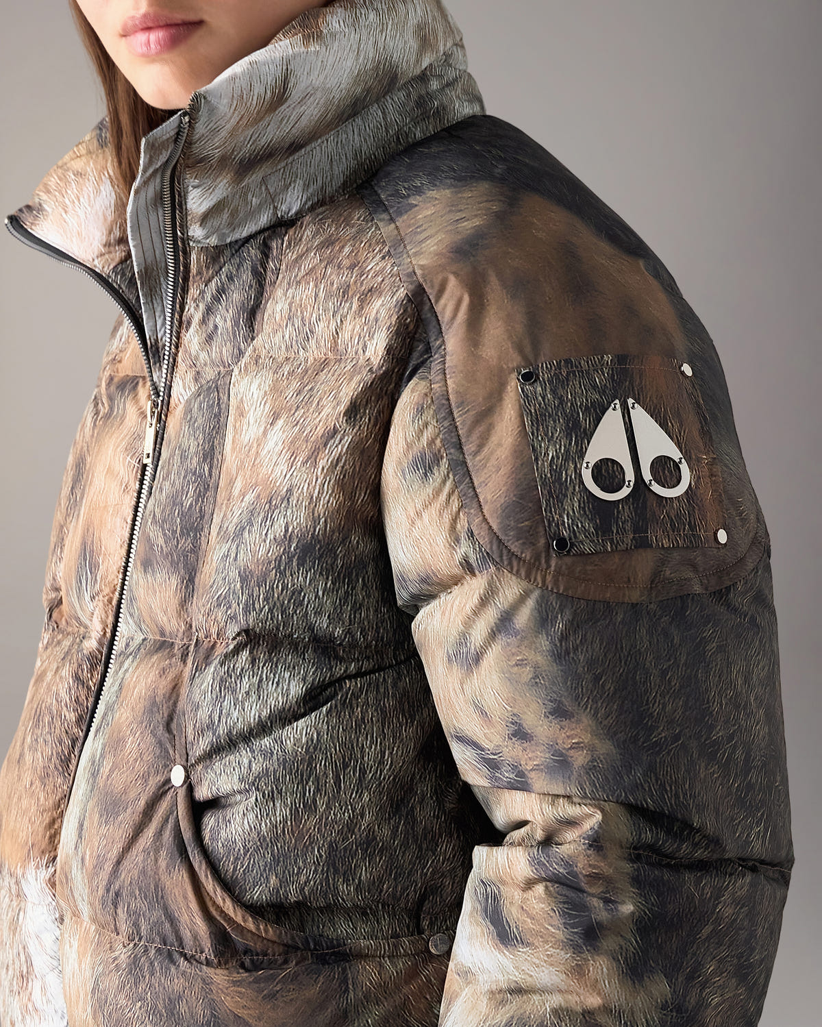 Moose Knuckles - M36LB006HW - Everest Hooded Fur-Print Down Puffer - WOMENS -  - Detail1