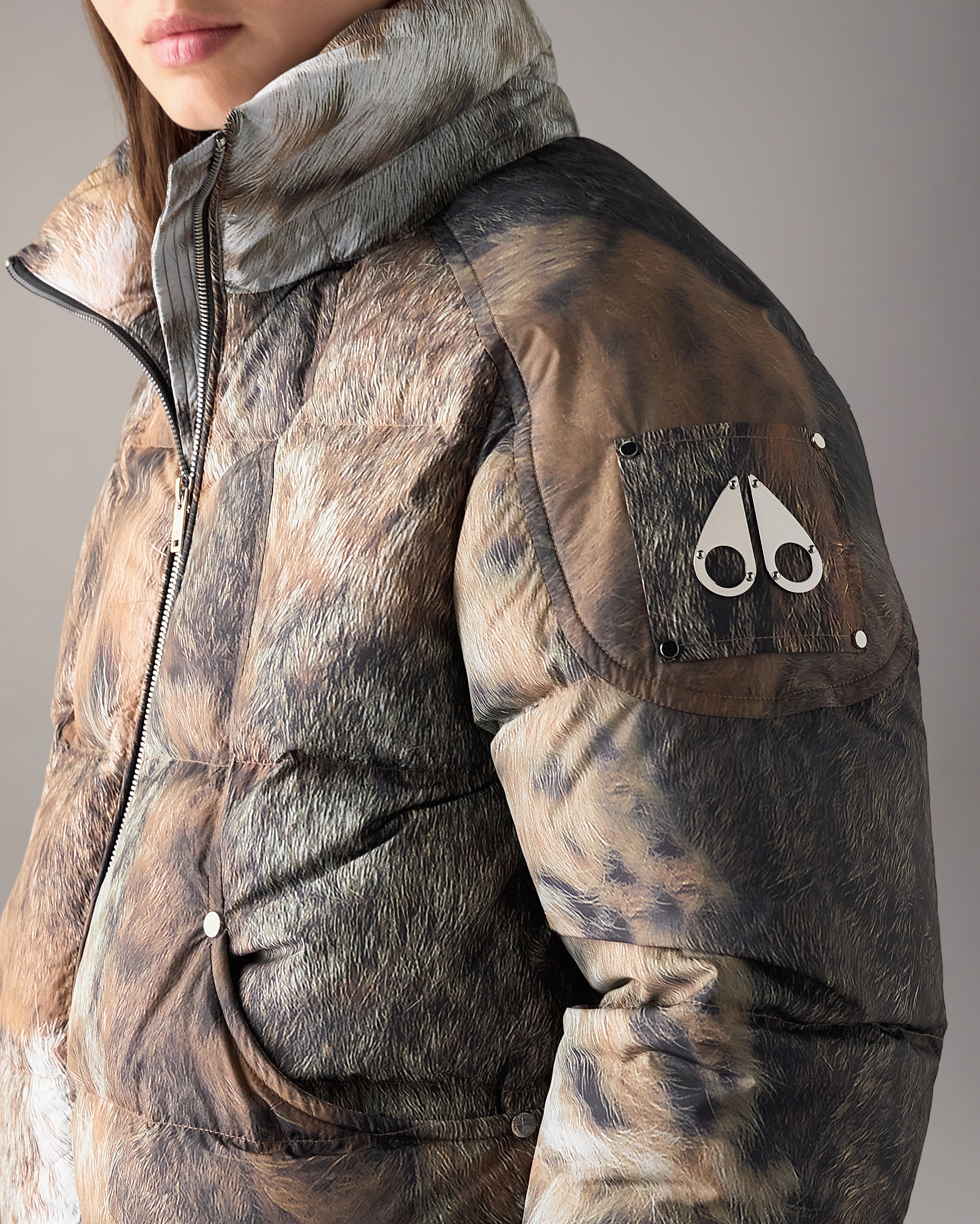 Moose Knuckles - M36LB006HW - Everest Hooded Fur-Print Down Puffer - WOMENS -  - Detail1