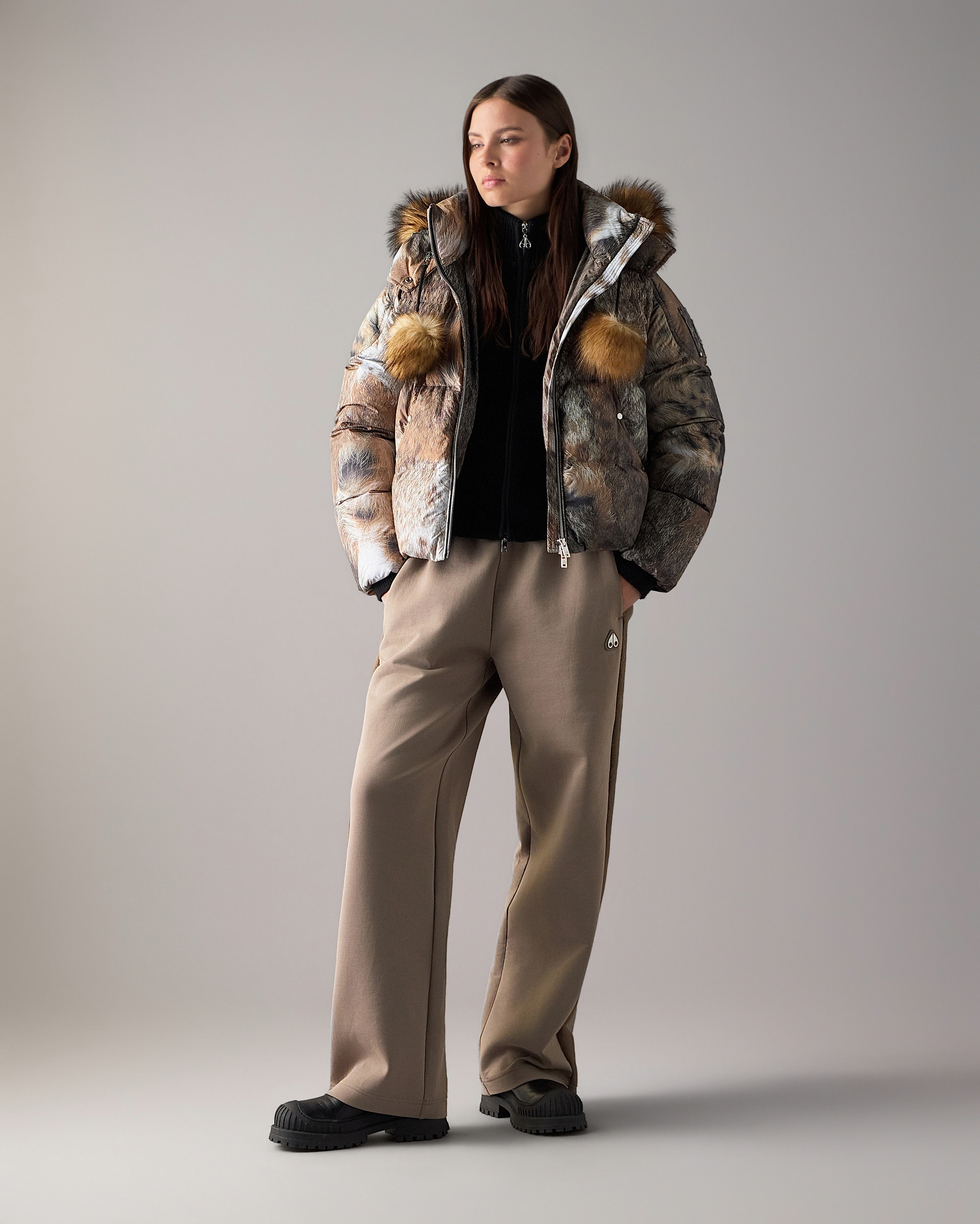 Moose Knuckles - M36LB006HW - Everest Hooded Fur-Print Down Puffer - WOMENS -  - Front