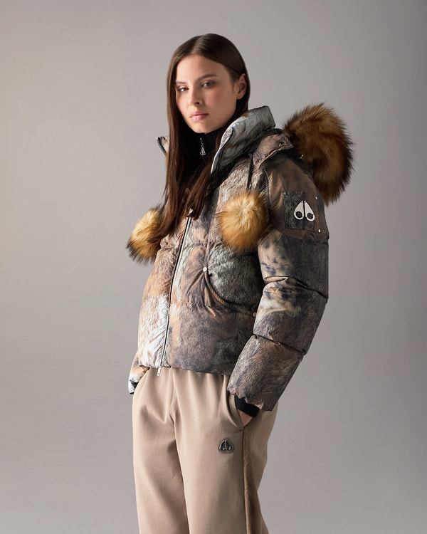 Moose Knuckles - M36LB006HW - Everest Hooded Fur-Print Down Puffer - WOMENS -  - Front Category