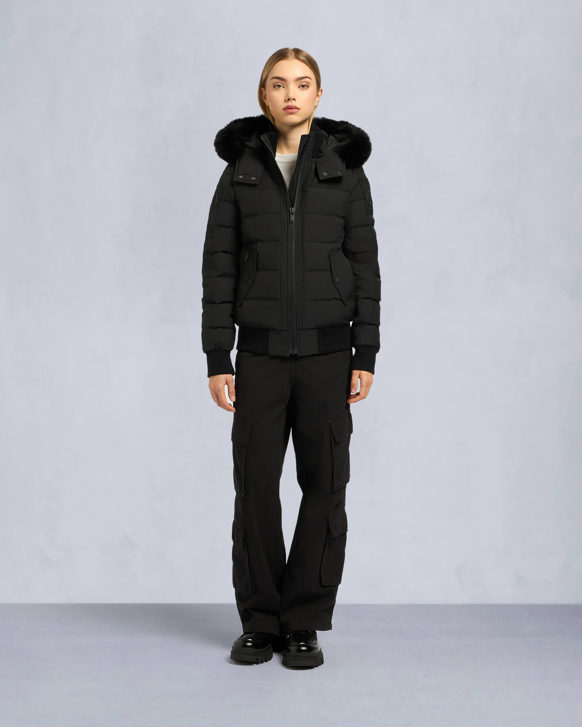 Moose Knuckles - M39LB015 - Onyx Ladriere Bomber - WOMENS - Black / Black Fox Fur - Front Category