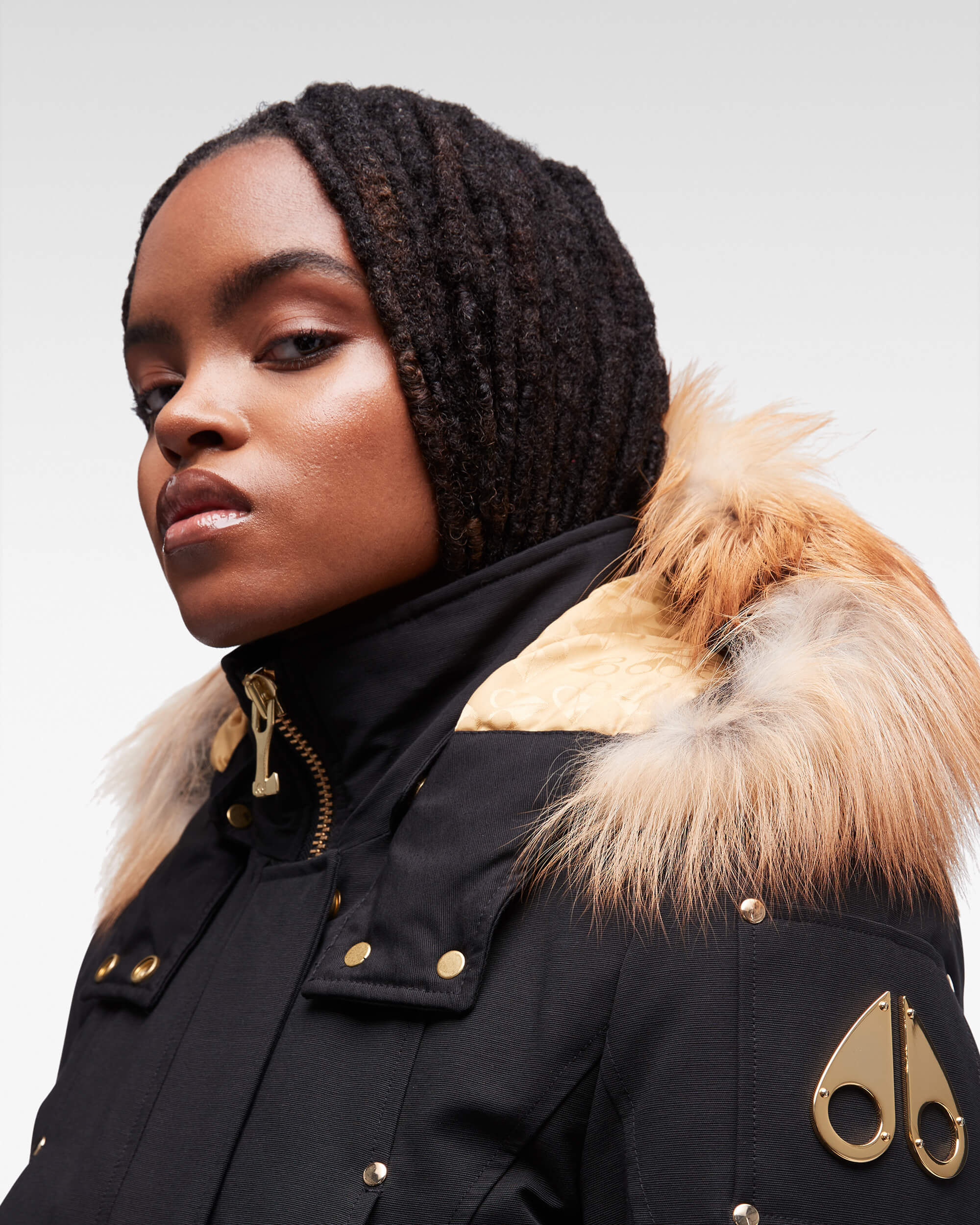 Moose Knuckles - M39LP203GH - Gold Stirling Parka Fur - WOMENS - Black / Gold Fox Fur - Detail1