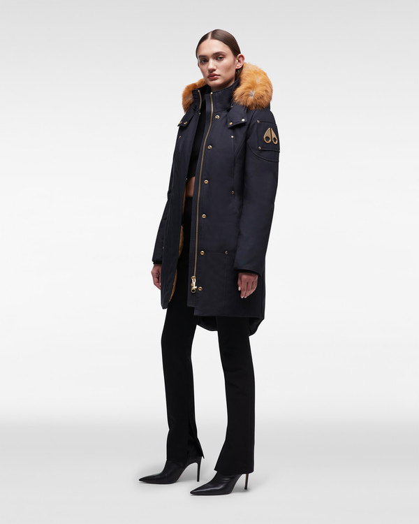 Moose Knuckles - M39LP203GH - Gold Stirling Parka Fur - WOMENS - Navy / Gold Fox Fur - Unzipped