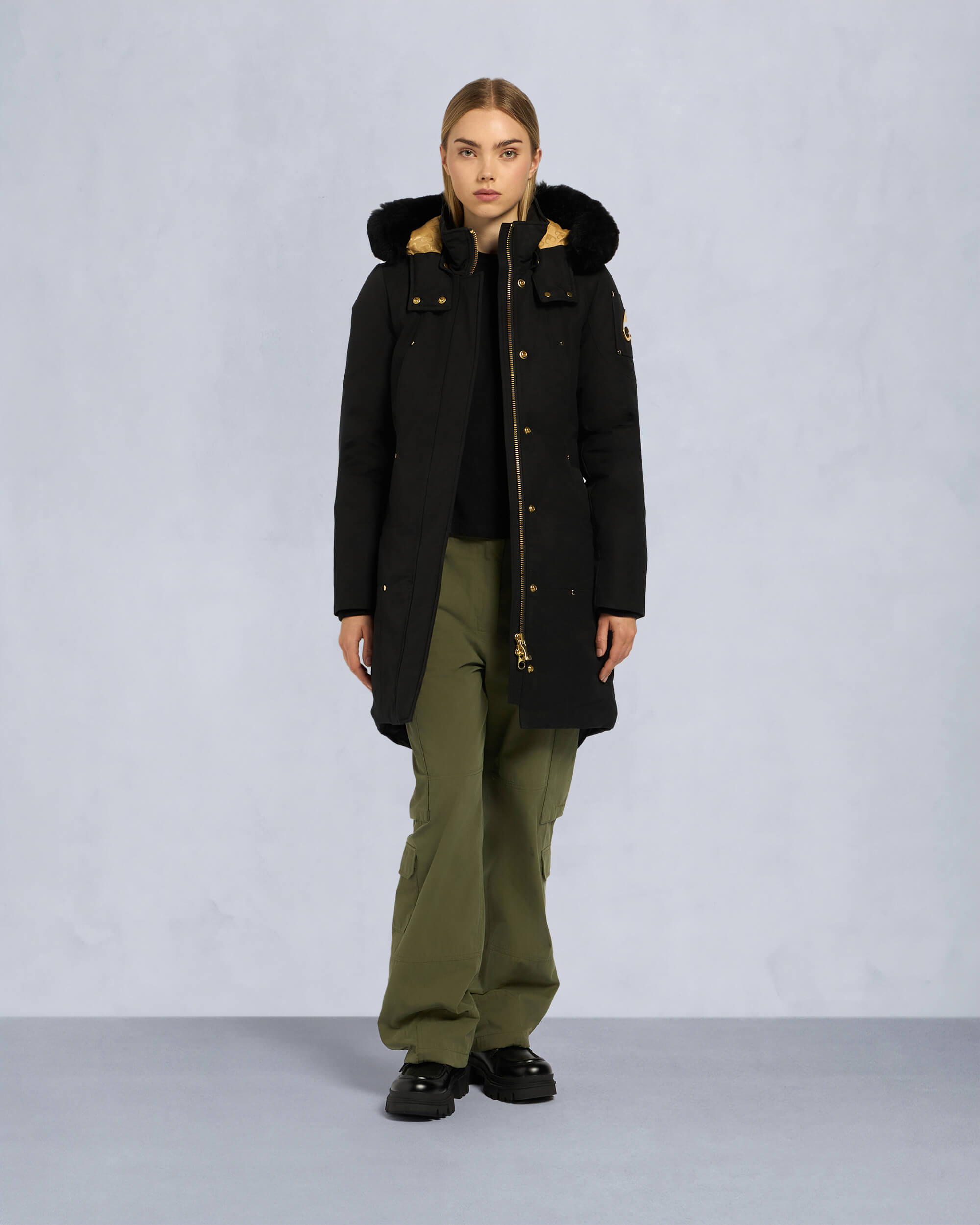 MOOSEKNUCKLES♦GOLD STIRLING PARKA SHEARLING Moose Knuckles Gold Stirling Neoshear Parka Black/Black