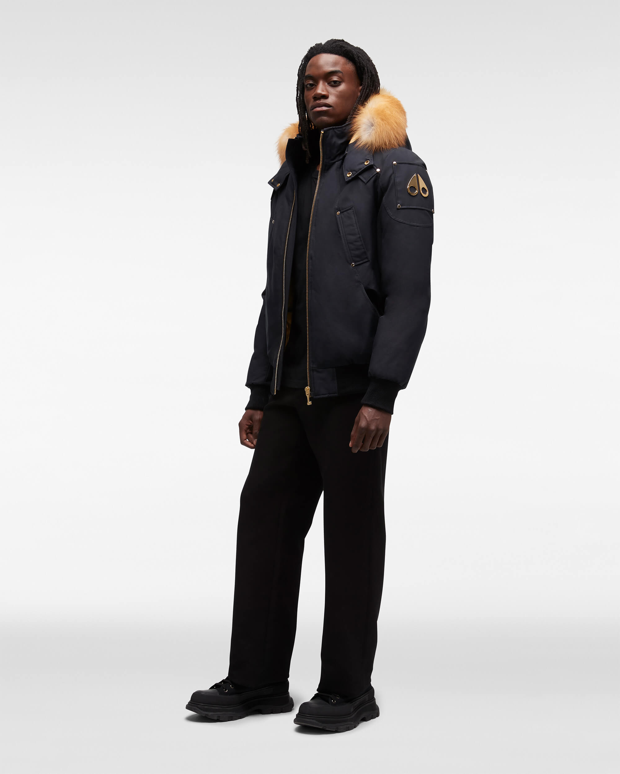 Moose Knuckles - M39MB000G - Gold Ballistic Bomber Fur - MENS - Navy / Gold Fox Fur - Unzipped