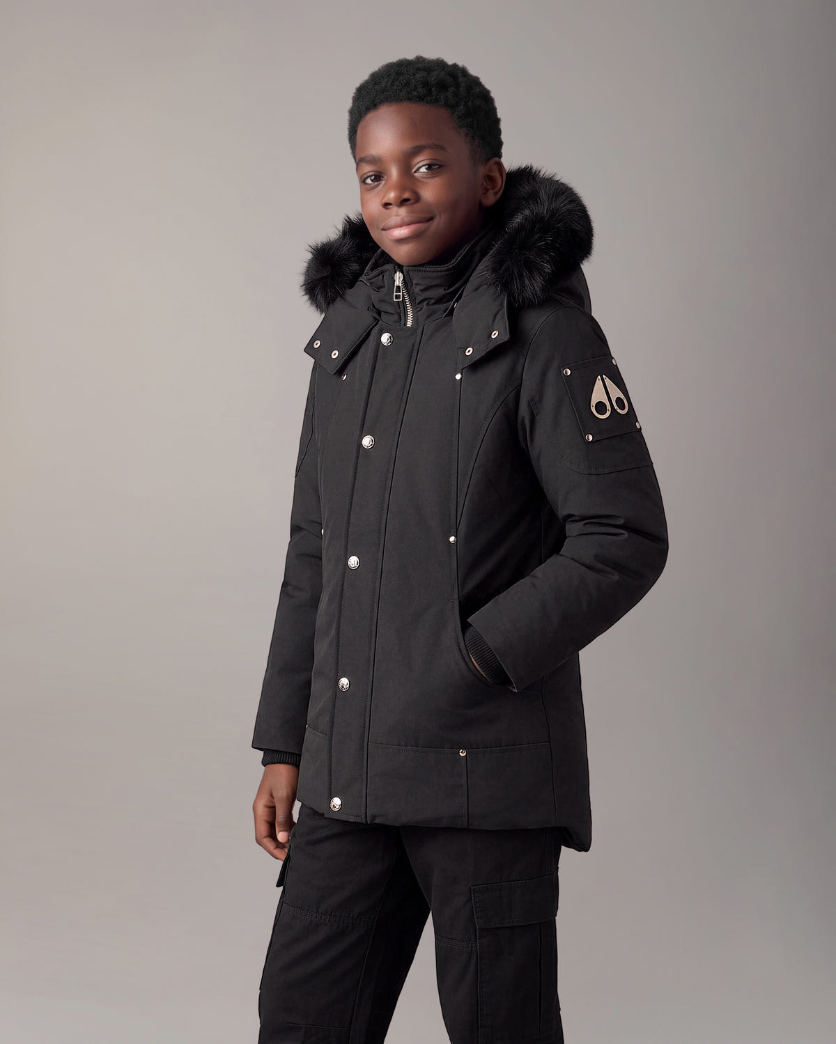 Moose Knuckles - M39UP231S - Kids Original Hooded Down Parka - KIDS - Black / Black Shearling - Front Category